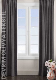 Resim Devrim Olivya Tekstil Lüks 1. Sınıf Düz Dikim Antrasit Ada Fon Perde En X Yükseklik Antrasit 