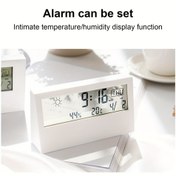 Resim 1 adet LED Sessiz Akıllı Hava Elektronik Saat Basit Dijital Sıcaklık ve Nem Masaüstü Saat Takvim Şeffaf Küçük Alarm Saati Pilsiz 