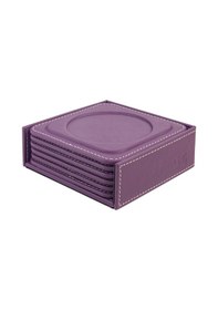 Resim Bardak Altlığı,6 Lı Set,masaüstü Yuvarlak Cup Coaster,vegan Suni Deri,11x11 Cm.,lila Lila 