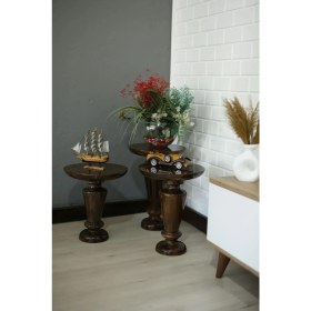 Resim Simillo Home & Living Wood Wooden 3’lü Set Mantar Yan Sehpa Modern Koyu Ceviz Renk Fiskos 