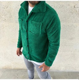 Resim Erkek Peluş Polar Hırka Gömlek Yakalı, İlik Düğmeli, Göğüs Cepli, Yumuşak Dokulu Kışlık Regular Fit Rahat Günlük Model - Çimen Yeşili Çok Renkli 