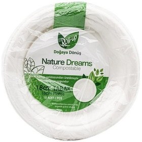 Resim Roll-up Nature Ekolojik Karton Kağıt Parti Tek Kullanımlık Tabak - 18 Cm. - 50 Adetlik 1 Paket Beyaz 