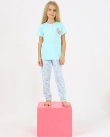 Resim Kız Çocuk Kısa Kollu %100 Pamuklu Düğme Detaylı Dreamer Pijama Takımı Yeşil 