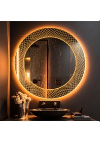 Resim Trivon Amber Led'li Lazer Kumlamalı Lavabo & Banyo Aynası Dokunmatik Sensörlü 70 X 70 Turuncu 