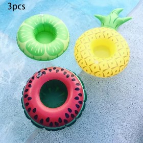 Resim 3'lü Havuz Partileri İçin Şişirilebilir İçecek Tutucuları - Eğlenceli Ananas, Karpuz ve Kıv 