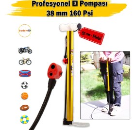 Resim Klasik Bisiklet Pompası 55 cm Pratik El Tipi Ayak Tutamaklı Metal Borulu Top Lastik Şambrel Şişirme 