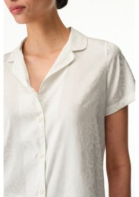 Resim Penti Kırık Beyaz Bridal Charming Düğmeli Gömlek Pantolon Pijama Takımı 