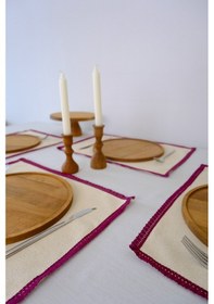 Resim Yakacihome 4'lü Terra Duck Keten Fisto Dantel Biyeli Otantik Supla Amerikan Servis 35x50 Cm Bordo - Krem 