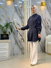 Resim EYLÜL BELİ PENSLİ TWİST TUNİK 2126 - Lacivert / 38 