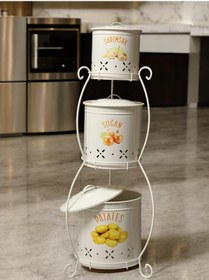 Resim 3 Katlı Büyük Boy Metal Patates Soğan Kovası - Sebzelik Krem 