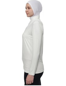Resim Manolyaşal İslamic Hijab Hafif Uzun Kollu Balıkçı Yakalı Organik Kadın Body Ekru 