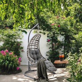 Resim Capri Swing Bodrum Tekli Rattan Bahçe Salıncağı | Balkon Salıncağı - Gri 