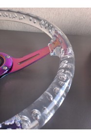 Resim OTODONATIM Şeffaf Direksiyon Momo 35 CM Kabarcıklı Direksiyon Beyaz A Plus Kalite Ürün 