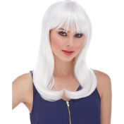 Resim Kuzgun Ticaret Beyaz Renk Uzun Düz Parti Peruğu 