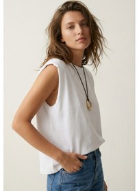Resim Elemge %100 Pamuk Süprem Tok Kumaş Kadın Oversize Beyaz T-shirt Geniş Omuzlu Dökümlü Kolsuz Bol Kalıp 