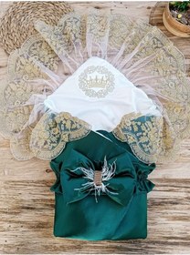 Resim Zümrüt Gold Lüks Bebek Kundağı Unisex Bebek Dış Kundak Battaniyesi Hastane Çıkışı Mevlütlük Zümrüt Yeşili 