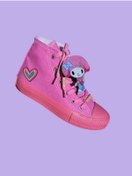 Resim LİASSHOES PEMBE keten MELODİ pembe taban bağcık detay yandan ışıklı çocuk spor ayakkabı sneaker 