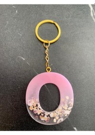 Resim O Harfi Pembe Epoksi Ve Deniz Kabuğu Süslü Gold Anahtarlık . 