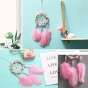 Resim Buffer® El Yapımı Kuş Tüyü ve LED Işıklı Dekoratif Asma Düş Rüya Kapanı 