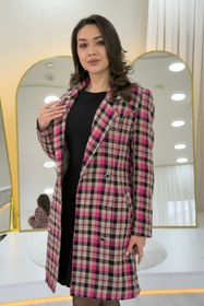 Resim Genel Markalar Pembe Ekoseli Düğmeli Kruvaze Kaşe Kaban 