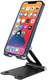 Resim Ayarlanabilir Metal Telefon ve Tablet Standı - Katlanabilir Masa Üstü Tutucu, Kaymaz Silikon Destekli, Evrensel Uyumlu, Şarj Boşluklu, Siyah 