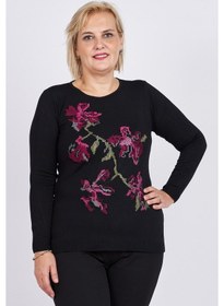 Resim Flaş Triko Kadın Çiçekli Nakış Detaylı Bluz 3320806 Siyah Siyah 