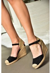 Resim Fox Shoes P241612002 Siyah Süet Dolgu Topuklu Kadın Ayakkabı Siyah-süet 