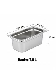 Resim Natsan Paslanmaz Çelik Gastronom/gastronorm Küvet Gn 1/3-200 (32,5 X 17,6 X 20 CM) 