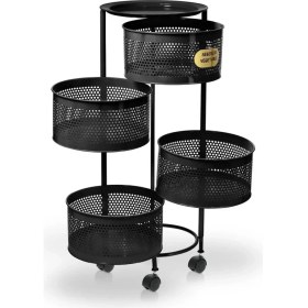 Resim Bayev 4 Katlı Yana Açılır Siyah Tekerlekli Patates Soğan Sepeti Sebze Meyve Sepeti Sebzelik 