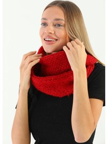 Resim Kadın Kırmızı Örgü Boyunluk Kırmızı 