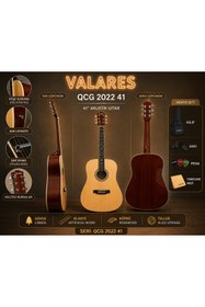 Resim valares QA2022-41 41” Akustik Gitar Sap Ayarlı Köşe Korumalı Gloss Natural Full Set Hediyeli 