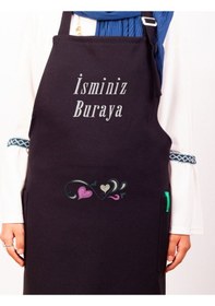 Resim Mutfak Önlüğü Kişiye Ve İsme Özel Nakışlı Mutfak Önlüğü Kalpli 01 Farklı Renkler Siyah 