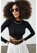 Resim Xhan Kadın Siyah Biye Detaylı Crop Kaşkorse Bluz 2Kxk2-45853-02-Siyah 