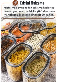 Resim 900 Ml Gerçek Vakumlu Silikon Kapaklı Kristal Erzak Bakliyat Saklama Kabı Seti Baharatlık 6 Antrasit 