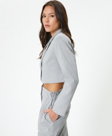 Resim Koton Crop Blazer Ceket Tek Düğmeli Cep Detaylı Gri Melanj 4sak50090uw Gri Melanj 