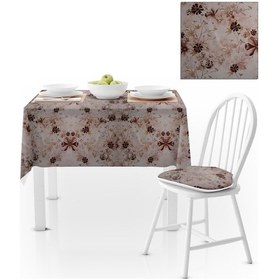 Resim Modern Desenli Renkli Krem Zemin Kahve Dijital Baskılı Süet Dokuma Masa Örtüsü 140x220 