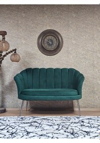 Resim Zafir İkili İstiridye Krom Kaplama Sivriltme Ayak Çay Seti Koltuk Tekli Berjer , İkili Berjer Koltuk Yeşil 