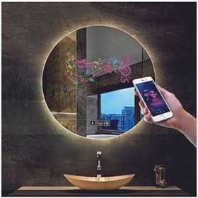 Resim DNR Mirror 90 Cm Bluetoothlu Buğu Yapmayan Dokunmatik Tuşlu Günışığı Ledli Yuvarlak Banyo Aynası 