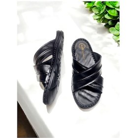 Resim Erkek Gerçek Deri Yumuşak Taban Anatomik Ev Ve Dışarı Terliği Siyah 