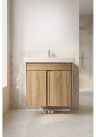 Resim Magma Sonomo 50 Cm, Lavabolu Alt Banyo Dolabı, Kapaklı Banyo Dolabı, Seramik Lavabo Dahil Sonomo Mdf Sonomo Meşe 