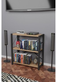 Resim Metal Kitaplık 3 Raflı Dekoratif Kitaplık Tv Ünitesi Atlantik Çam 