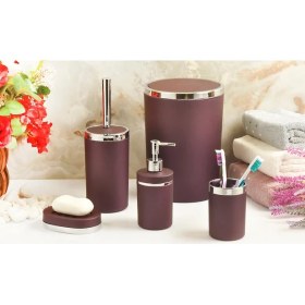 Resim Imera Akrilik Yapım Gümüş Çizgi Soft Banyo Takımı 5'li Yuvarlak Banyo Seti Mor 