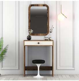 Resim Lizbon Mini Makyaj Masası Aynalı - Ceviz / Krem 
