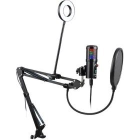 Resim Wellsound A6S-B Profesyonel Uzaktan Eğitim-Yayıncı Mikrofon Seti Işıklı 
