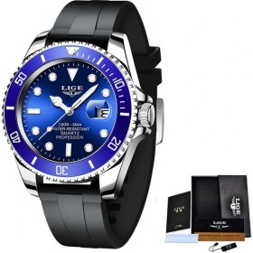 Resim Hanyang Gümüş Mavi 2022 Yeni Izle Erkekler Silikon Kayış 30 M Su Geçirmez Erkek Saatler Lıge Üst Marka Lüks Spor Kuvars Kol Saati Relogio Masculino + Kutu (Yurt Dışından) 