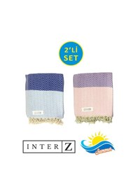Resim 2'li Set Peştemal Plaj Havlusu , %100 Pamuk , Xxl 100x180cm, Marmaris, L.gökmavisi-pembelila 