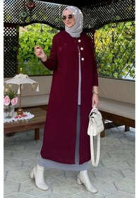 Resim Rabia Şamlı Sinem Çelik Örme Triko Hırka Bordo Çok Renkli 