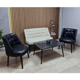 Resim Azra Mobilya Deri Çay Seti Koltuk Takımı + Sehpa - Oturma Grubu - Cafe Mobilya - Ofis Mobilya - Balkon Mobilya Krem-siyah 