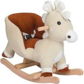 Resim Vavbaby Sallanan At Ahşap Peluş Yumuşak - Geyik Ekru 