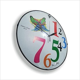 Resim M3 Decorium Ev Ofis Okul Kreş Dershane Çocuk Renkli Kalın Büyük Rakkam 35 cm Bombe Ön Camlı Sessiz Duvar Saati 